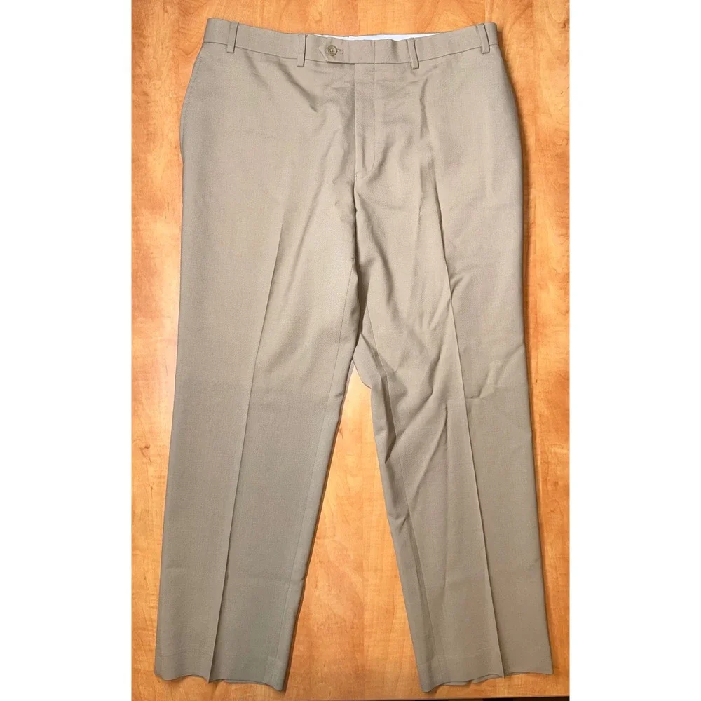 Lauren Ralph Lauren Mens 36x29 Tan Wool Total Comfort Flat Front Dress Pants